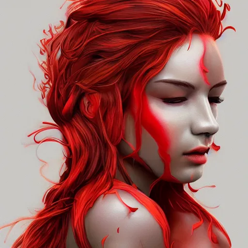 Image similar to fire forming a beautiful female face, red colour palette, extremely detailed, award-winning art, trending on Artstation