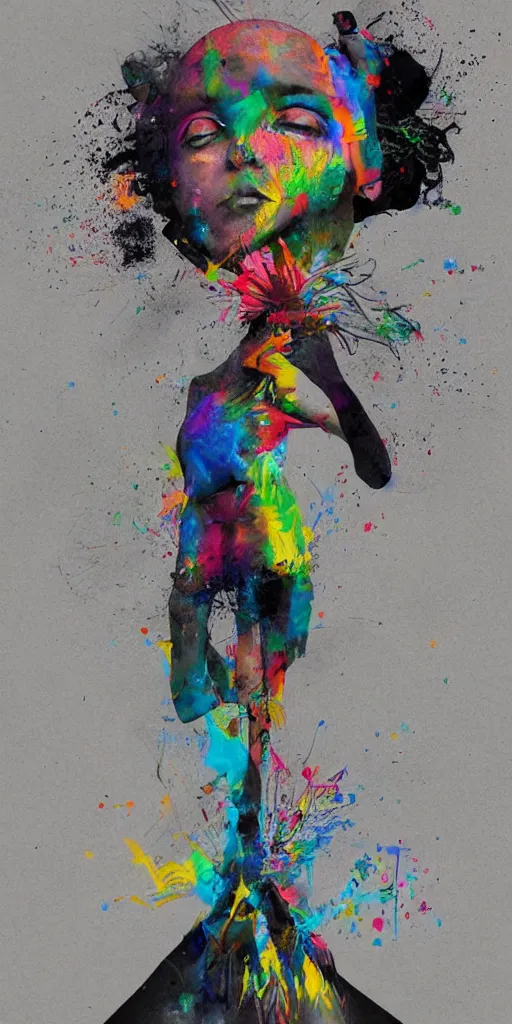 Prompt: Esao Andrews, minimalistic graffiti masterpiece, minimalism, 3d abstract render overlayed, black background, psychedelic therapy, trending on ArtStation, ink splatters, pen lines, incredible detail, creative, positive energy, happy, unique, negative space, face, Gertrude Abercrombie