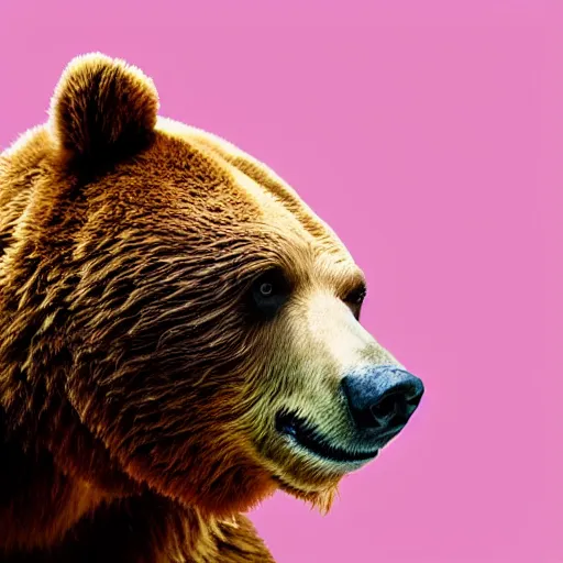 Image similar to a bear in a pink background, studio lighting