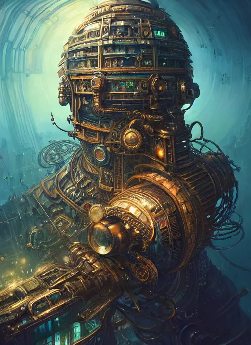 Image similar to hyper detailed ultra sharp of a magicpunk steampunk sci - fi overcrowded flying island city trending on artstation, warpaint aesthetic, earthwave, colorful, psychedelic, ornate, intricate, digital painting, concept art, smooth, sharp focus, illustration, art by artgerm and greg rutkowski and h. r. giger, 8 k