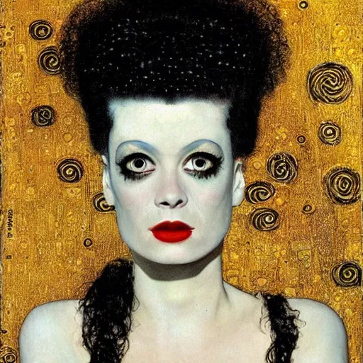 Image similar to bride of frankenstein influenced by gustav klimt.