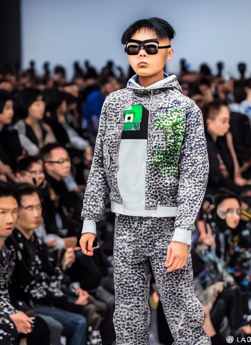 Image similar to hyperrealistic and heavy detailed bape avant garde runway show of minecraft, leica sl 2 5 0 mm, vivid color, high quality, high textured, real life