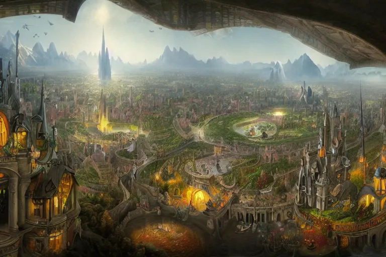 Image similar to a fantastic complex detailed matte painting of a magical city with many fanciful creatures by Heironymous Bosch