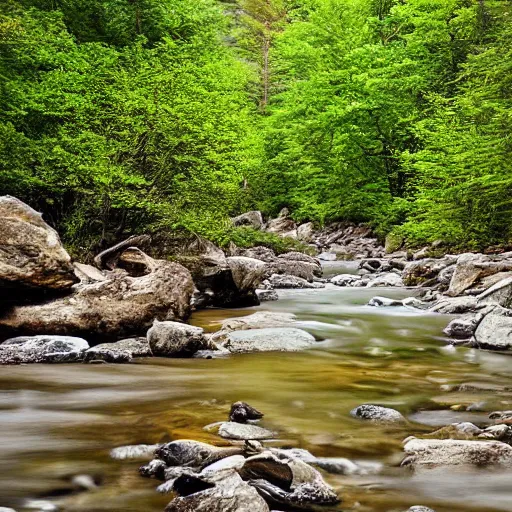 Prompt: landscape, forest, river, rocks