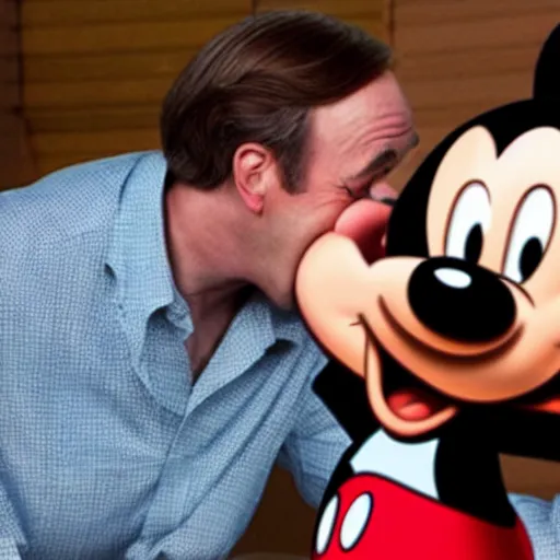 Image similar to Saul Goodman kissing Mickey Mouse