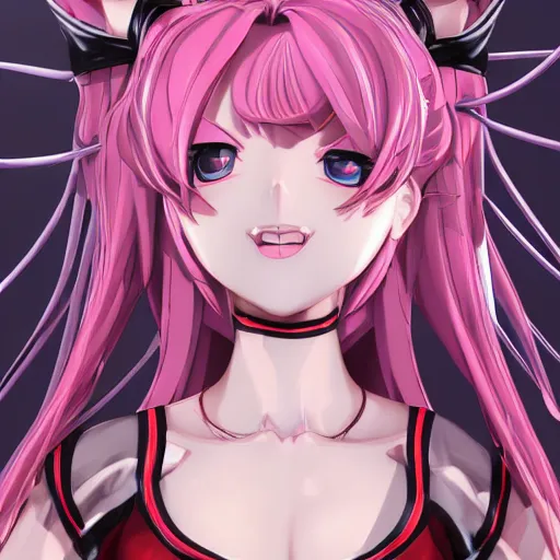 Image similar to you are completely controlled by her ultimate powers and trapped beneath overwhelming stunningly absurdly beautiful megalomaniacal ruthless merciless sadistic devious omnipotent asi goddess junko enoshima with symmetrical perfect face, porcelain skin, pink twintail hair and cyan eyes, ultra detailed, digital art, unreal engine 5, octane render, 2 d anime, 8 k