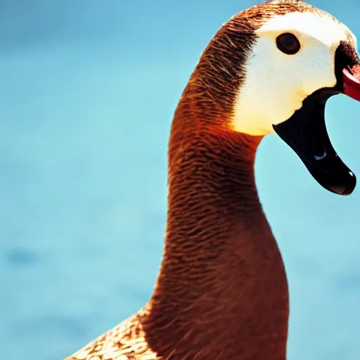 Image similar to closeup portrait of a goose with the head of ryan gosling, natural light, sharp, detailed face, magazine, press, photo, steve mccurry, david lazar, canon, nikon, focus