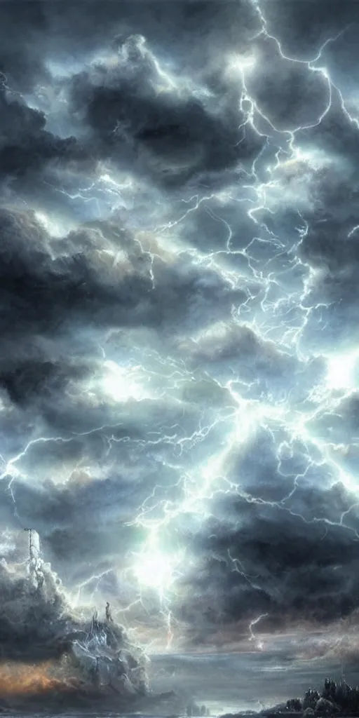 Image similar to Luis royo background sky realistic stormcloud with glimpses of flares