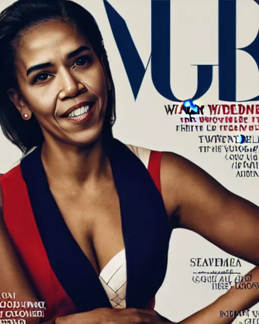 Prompt: barack obama as wonderwoman, vogue cover photo