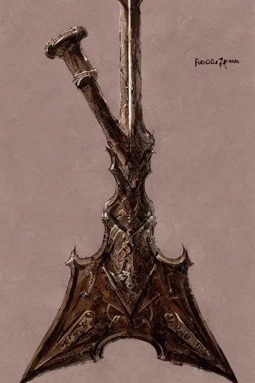 Image similar to a concept art of a great medieval axe with intricate design, concept art in style of Greg Rutkowski, painted by Frank Frazetta, John Singer Sargant