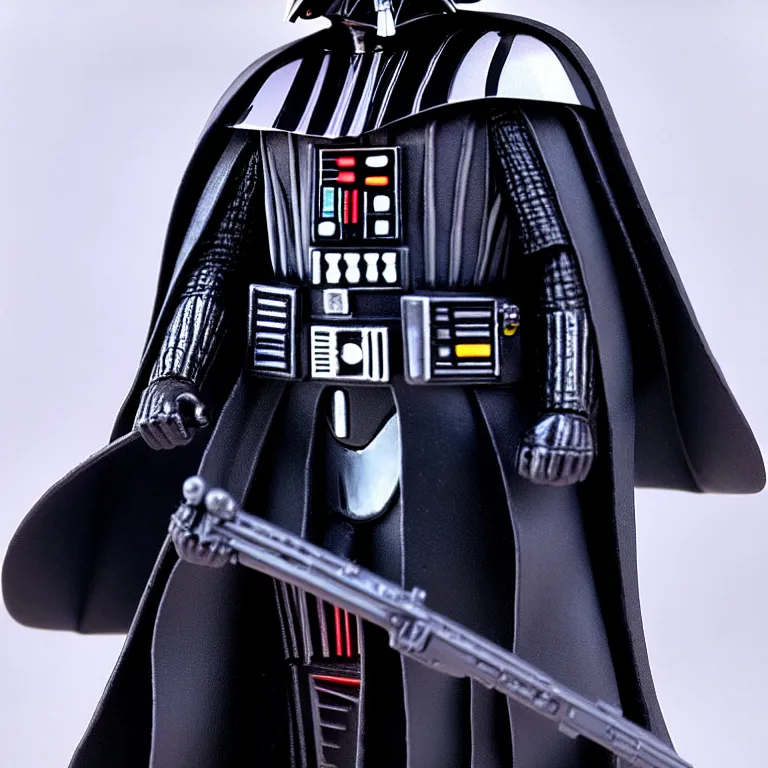 Prompt: darth vader highly detailed figurine, 1 9 8 0 s, product shot, shiny, reflective, studio photo, side show collectibles, realistic