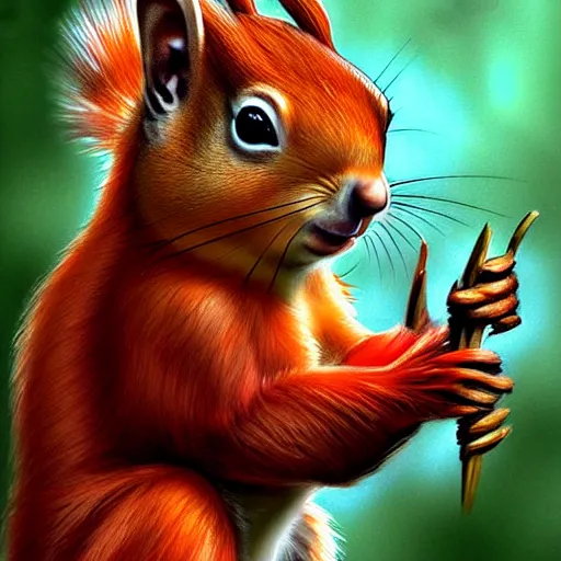 Prompt: humanoid red squirrel which looks very very cute. The mood is warm and friendly. dungeons and dragons portrait. highly detailed, digital painting, artstation, concept art, sharp focus, illustration, art by Josh kirby and John romita jr and moebius