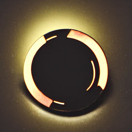 Prompt: a photo of a retro enamel pin of a black hole, studio lighting, behance