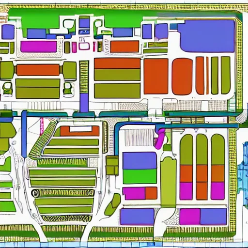 Prompt: colorful infographic sectional diagram of an organic building