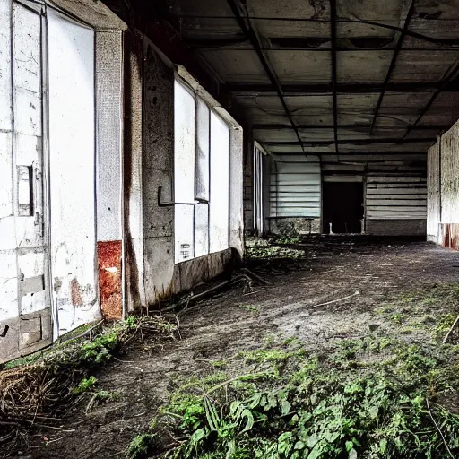 Prompt: a farm in an abandoned car parking building, photo by greg girard