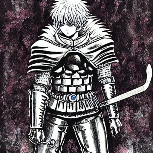 Image similar to rocking star yash as a knight in the style of berserk, by kentaro miura