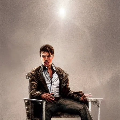 Image similar to Tom Cruise as a chair, high resolution fantasy concept art, realistic, intricate details, soft lighting