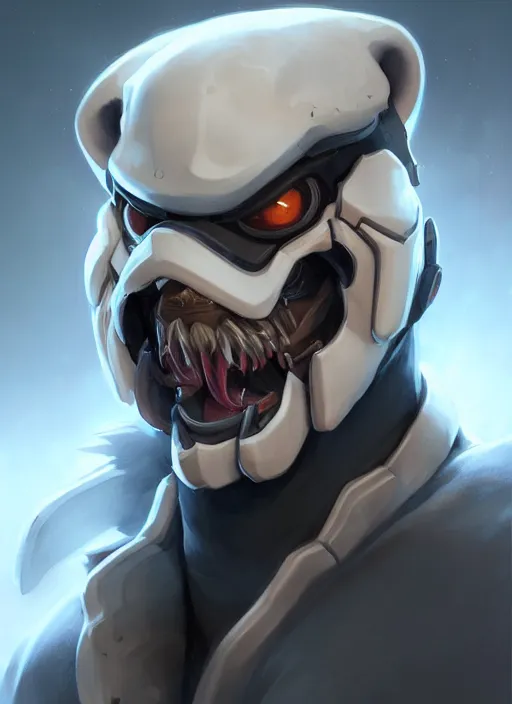 Prompt: character portrait of a fusion of Winston from Overwatch and Reaper from Overwatch by ArtGerm and Tom Bagshaw, 4k, highly detailed, cinematic lighting, characters merged