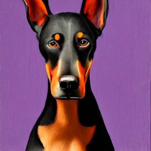 Prompt: Portrait of a Doberman, floppy ears, fine art, pastoral