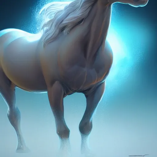 Image similar to a fantastical translucent small horse made of water and foam, ethereal, noble, radiant, hyperalism, scottish folklore, digital painting, artstation, concept art, smooth, 8 k frostbite 3 engine, ultra detailed, art by artgerm and greg rutkowski and magali villeneuve