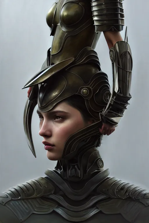 Image similar to a photorealistic painting of an attractive young girl, partially clothed in stealth-like battle armor, olive skin, long dark hair, beautiful bone structure, symmetrical face, perfect eyes, intricate, elegant, digital painting, concept art, illustration, sharp focus, minimal artifacts, from Metal Gear, in the style of Ruan Jia and Mandy Jurgens and Greg Rutkowski, trending on Artstation, award winning