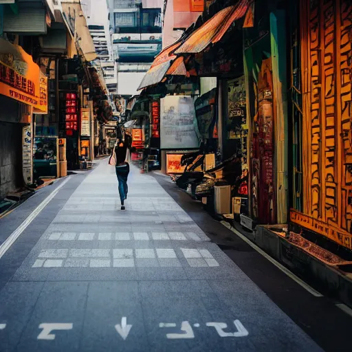 Image similar to a velociraptor walking through kowloon, hong kong. sunbeams, cinematic shot