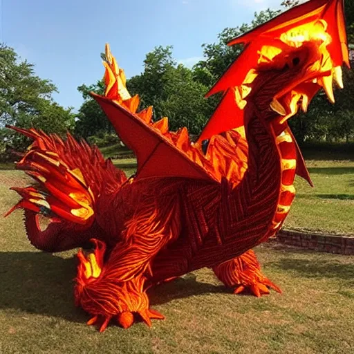 Image similar to “fire breathing dragon, made of straw”