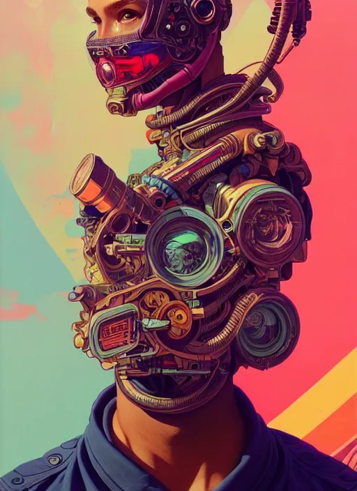 Image similar to high quality high detail portrait of a diesel punk in an alien world,, tristan eaton, victo ngai, artgerm, rhads, ross draws, hyperrealism, intricate detailed, alphonse mucha, 8 k, sci - fi, pastel colors, artstation,