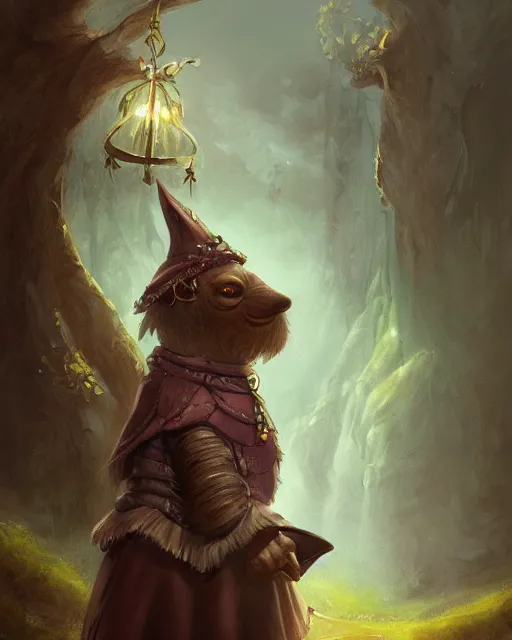 Image similar to High Fantasy whimsical portrait painting of a wise anthropomorphic humanoid mole, upper body, wearing fantasy formal clothing, wearing fantasy clothing, cgsociety, trending on artstation, dnd