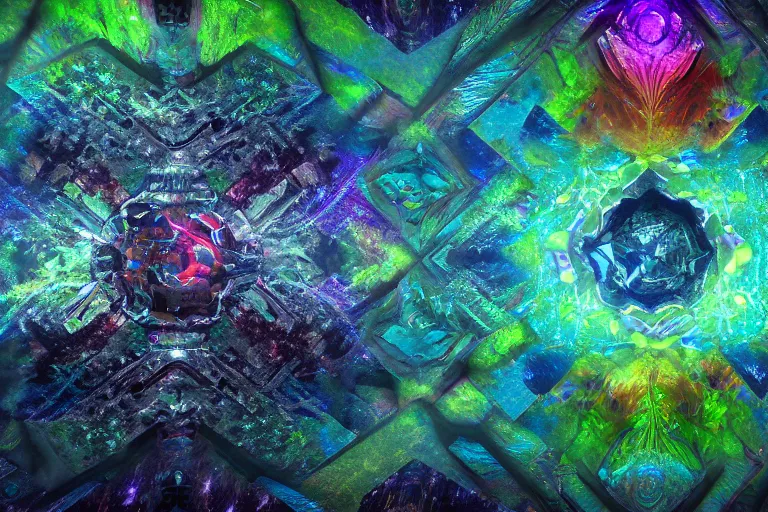 Image similar to landscape kaleidoscope textural dream journey space simulation biological quantum crystalline micrograph, unreal engine, octane render, 4 k