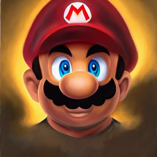 Image similar to an ultra - realistic portrait painting of mario from super mario bros in the style of frank frazetta. 4 k. ultra - realistic. highly detailed. dark fantasy. epic lighting.