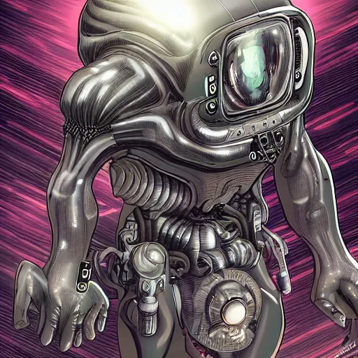 Prompt: A Hyper-Detailed Alien, Future Tech :: Camera Full Shot, Wide Angle Shot :: Art by Yongjae Choi ::