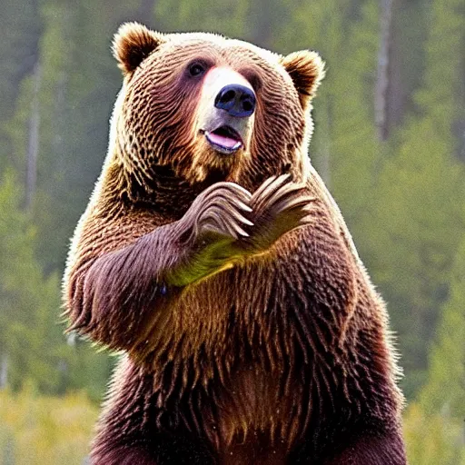 Image similar to jumping grizzly bear, photo, masterpiece