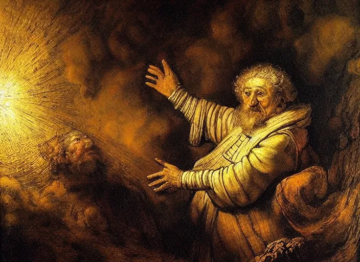 Prompt: god creating the universe, rembrandt