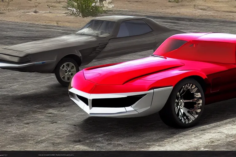 Image similar to updated sleek concept for a firebird trans am, cinematic, photoreal, by red dead redemption 2