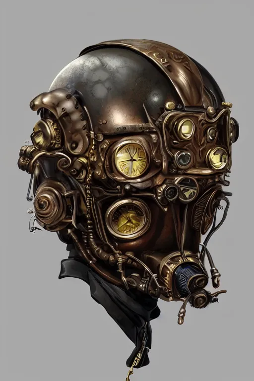 Image similar to steampunk helmet fantasy art mask robot ninja stylized digital illustration sharp focus, elegant intricate digital painting artstation concept art global illumination ray tracing advanced technology chaykin howard and campionpascale and cooke darwyn and davis jack