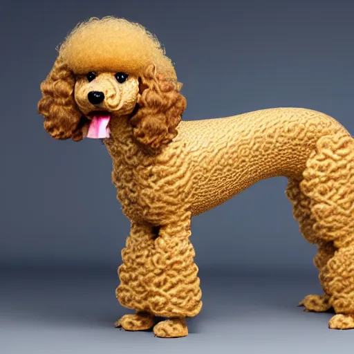 Image similar to a noodle poodle a poodle made out of noodles, realistic, hyperrealistic, ultra realistic, real, real world, highly detailed, very detailed, extremely detailed, intricate details, 8 k resolution, hd quality