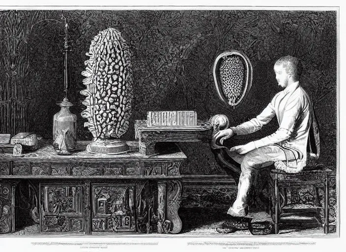 Image similar to the alembic of literary dreams, by ernst haeckel,