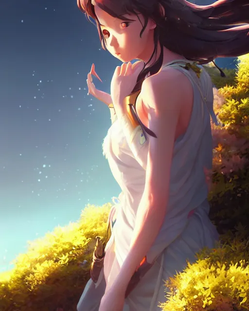 Prompt: goddess of all life is in touch with nature, full shot, atmospheric lighting, detailed face, by makoto shinkai, stanley artgerm lau, wlop, rossdraws