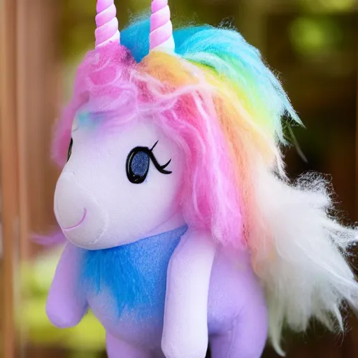 Image similar to a happy unicorn, plush doll, 8 k