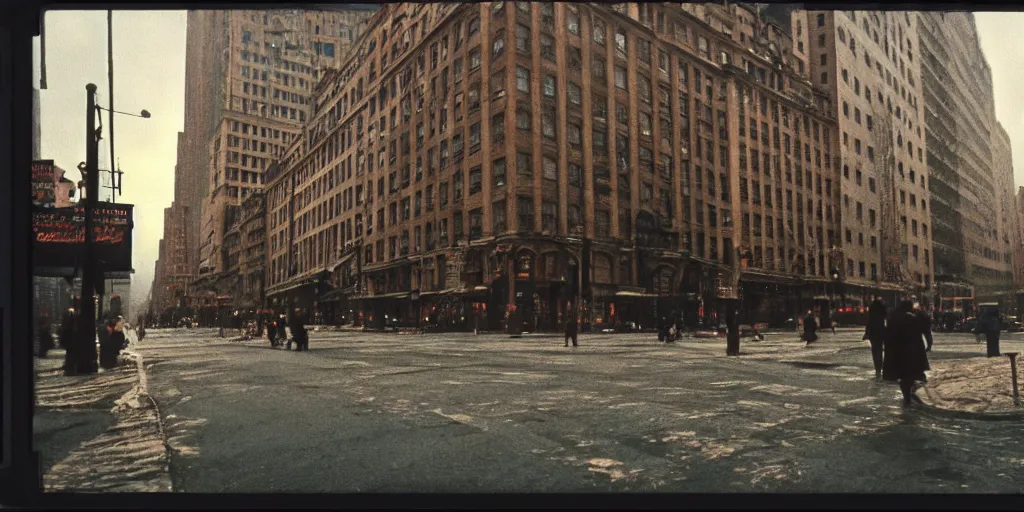 Image similar to detailed medium format photo, polaroid still from tarkovsky movie, a new york street scene, haze, high production value, intricate details, 8 k resolution, hyperrealistic, hdr, photorealistic, high definition, tehnicolor, award - winning photography, masterpiece, amazing colors