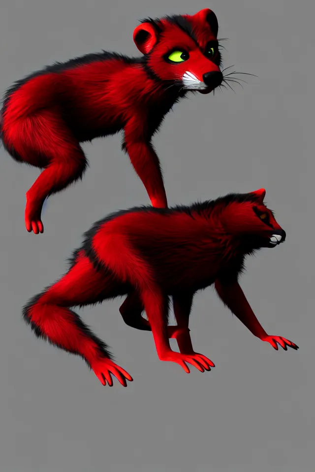 Prompt: furry - red - black - weasel - fursuiter - fursona uhd ue 5 visual novel pc game expression asset panel, photorealistic, on transparency