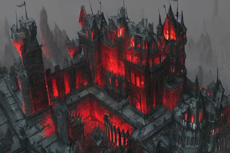 Image similar to big evil castle - city rock dark shadow elves, dark fantasy, shadows, artstation trending, unreal engine 5, red