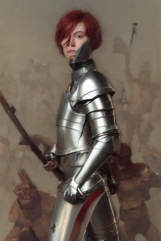 Image similar to an upper body portrait of a female knight, by Edgar Maxence and Ross Tran and Michael Whelan