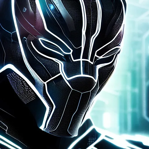 Image similar to Cyberpunk Black Panther, close up shot, neon, cyborg, futuristic, photorealistic, 8K,