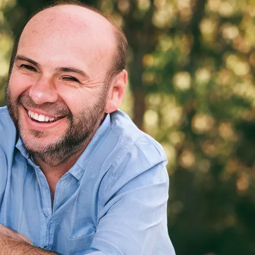 Prompt: a balding middle aged man smiling