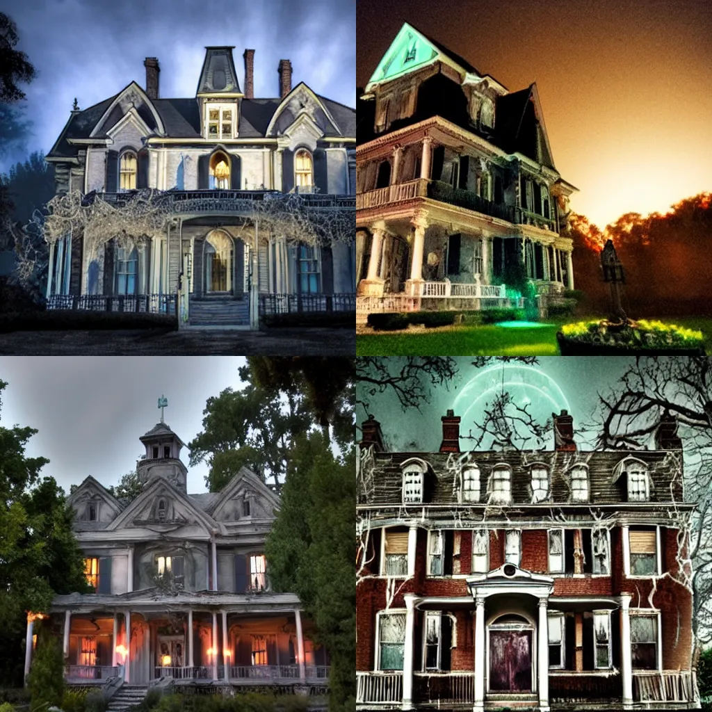 Prompt: a Haunted mansion with glowing ghosts