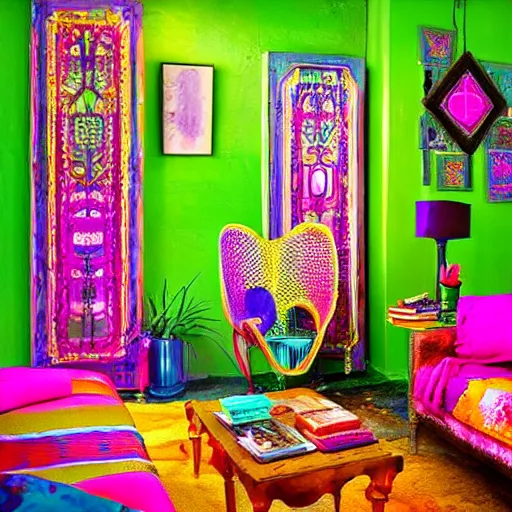 a neon bohemian room, highly realistic, photo | Stable Diffusion | OpenArt