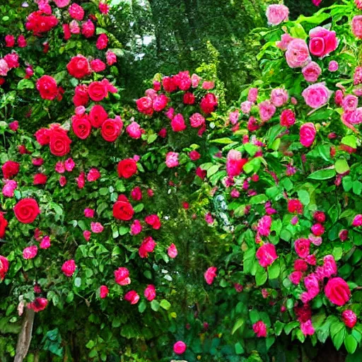 Image similar to inside the jungle of tree - sized roses