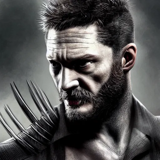 Image similar to Tom Hardy as wolverine 4K quality Photorealism